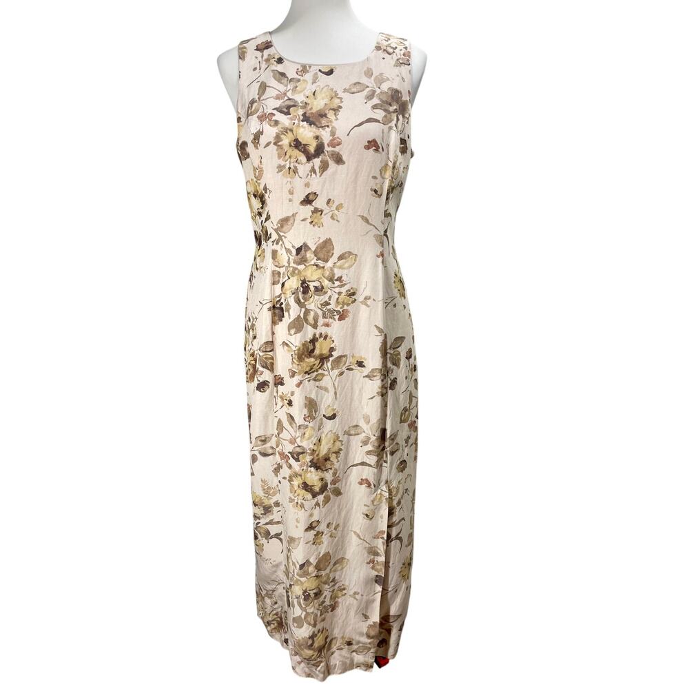 Vintage 90s Laura Ashley Sleeveless Maxi Dress Size 10 Tan Autumn Floral Cottage